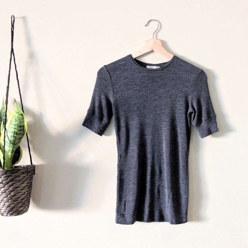 VINCE Grey Short Sleeve Wool Crew Neck